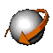 A silver sphere with an orange ring and arrow rotates clockwise , showing progressive movement from left to right