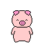 Two pixelated pink pig icons side-by-side on gray background; left pig has closed eyes and solid pink nose, right pig has squinted eyes with red mouth opening.