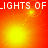 four identical showing a bright yellow light burst on a red-orange gradient background with pixelated text reading 'LIGHTS OF' at the top and bottom
