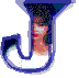Animated sequence of a stylized blue J-shaped frame containing a person's face with dark hair and light skin, showing subtle facial expression changes across frames.