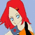 Pixelated anime-style character with red hair and blue eyes in orange and black outfit, shown in multiple poses with one action sequence.