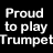 Animated contact sheet showing multiple frames of a text-based buddy icon with repeating "Proud to play Trumpet" text in varying opacity and layout across sampled animation frames.