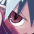 Pixelated close-up of a character's eye with pink and purple tones, featuring an anime-style design on a light blue background.
