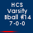 Blue background with white text reading HCS Varsity Bball #14 7-0-0 and a red horizontal bar, displayed in two of three identical