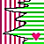 Pixelated icon with green and white striped background, pink vertical stripes on left, black arrow-like shapes, and a small pink heart symbol.