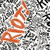 A static pixelated image with an orange stylized 'A' shape on a grayscale background of black, white, and gray pixels.