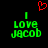 Green pixelated text 'I LOVE JACOB' on black background with red heart symbol above, two identical static frames side-by-side.