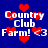 Blue background with red heart shapes and repeated white text reading "Country Club Farm! <3" in pixelated font.