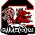 Pixelated icon with red and black border, two stylized figures, and white text at bottom.
