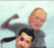 Animated sequence showing two people in a light blue background with text overlay reading Porque No te callas? in black and pink font.