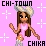 Pixelated character with long brown hair wearing a beige hat and pink outfit against a light purple background with white crosses.