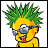 Pixelated cartoon character with spiky green hair, yellow face and body, blue sunglasses, red tongue sticking out, static single-frame image on white background.