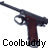 Pixelated static icon of a handgun with brown grip and dark metal barrel, positioned diagonally against white background, with "Coolbuddy" text below in blocky pixel font.