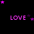 Black background with pink 'LOVE' text and scattered purple stars in multiple configurations.