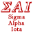 Red pixelated text displays 'ΣAI' above stacked words 'Sigma', 'Alpha', and 'Iota' on a white background.