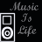 identical speaker icons with 'Music Is Life' text, each icon's text color cycling through multiple hues across frames