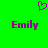 Green background with purple text 'Emily' on both sides and a small purple heart symbol above center.