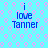 Blue text "i love Tanner" on a light blue background with repeating pink and white circular patterns, displayed in a with four identical copies
