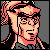 Pixelated static image of a character with pink hair and glasses against a gray background, rendered in 8-bit style with dithering effects.