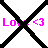 Pixelated icon with black X overlay, pink text 'Lo' and '<3', white background.
