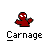 Animated contact sheet of a red cartoon character with white eyes and black pupils, labeled "Carnage" in gray text beneath each frame, showing sequential motion frames on a light gray background.