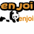 Pixelated orange text and panda icons in various arrangements with black outlines on white background.