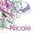 Pixelated icon with pastel floral and abstract shapes above the name 'Nicole' in stylized lowercase letters.
