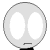 A circular gray icon with two large white oval eyes and a small horizontal mouth, set against a plain background.