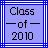 Static pixel art icon with blue border and light purple background displaying "Class of 2010" text in black block letters, featuring minor color artifacts on some pixels.