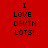 Four display the text "I LOVE DEVIN LOTS!" in black pixelated font on red and maroon backgrounds