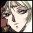 Pixelated anime-style character face with light brown hair and dark eyes, next to stylized text on black background.