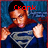 A person in a blue Superman costume with a red cape and gray 'S' symbol, shown in three with red text labels above each