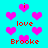 Pixelated cyan background with scattered pink hearts and red text reading 'i love Brooke' in multiple positions.