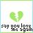 Green pixelated heart split into two halves above black text reading 'say you love me again' on a light gradient background.