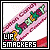 Animated pixel art of colorful 'LIP SMACKERS' text on a diagonally striped background with changing color schemes.