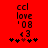 Red background displays pixelated text and symbols with animated heart change.