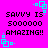 Pixelated text on bright pink background with cyan square corner decorations, repeated four times in a