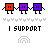 Pixelated character icons with rainbow and text elements arranged in a , showing color variations across and