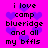 Pixelated text on a bright pink background with purple heart shapes, repeating the phrase 'i love camp blueridge and all my bffs' in two