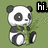 Pixelated panda holding bamboo with 'hi.' text in black box, displayed across four showing sequential animation frames