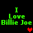 A 4-frame animated contact sheet showing green pixelated text "I Love Billie Joe" with red heart symbols on a black background, arranged in a 2x2 grid.