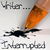 A pixelated image shows a hand holding an orange pen above black ink splatters, with 'What...?' text at top and 'Interrupted' text below.