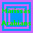 Four identical square display green text over blue and purple layered squares with a central white square