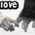 six pixelated images with text overlays showing hands forming heart shapes and partial phrases