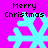 Merry Christmas text above four cyan snowflakes on a bright pink background, with visible pixelation and slight variations in snowflake design.