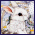 A pixelated four- shows a white rabbit with brown eyes and an orange ear, alongside text reading "Happy" and "Happy Easter 2001" in dark blue serif font
