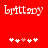 Red background with white pixelated text 'brittany' and five heart symbols below, where the third heart is pink in one frame and white in another.