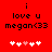 Red background with black text reading "i love u megan(33)" and five white/pink hearts below, where the third heart is pink in the first frame and white in the second frame.