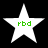 Four white five-pointed stars on black background with green lowercase text 'rbd' centered in each star.
