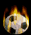 A soccer ball engulfed in flames with four distinct pixelated frames showing sequential animation of the fire's movement.
